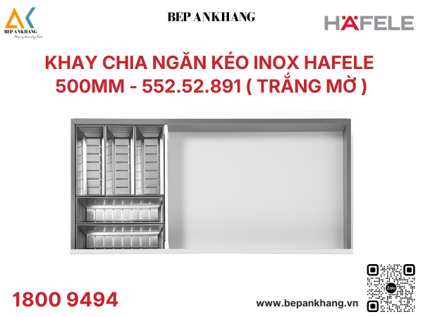 Khay chia ngăn kéo inox HAFELE 500mm - 552.52.891 ( trắng mờ )